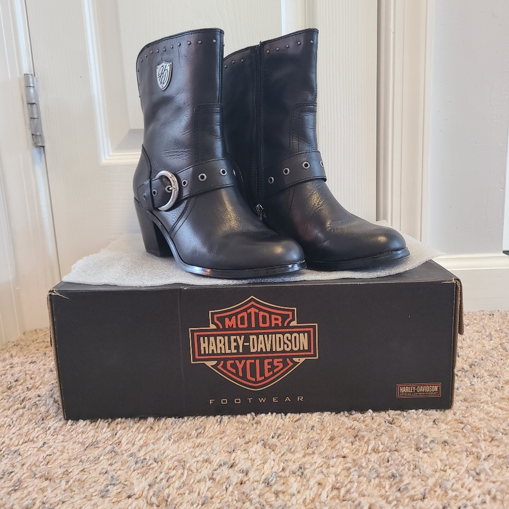 Harley Davidson Women's Black Leather Boots Size 8